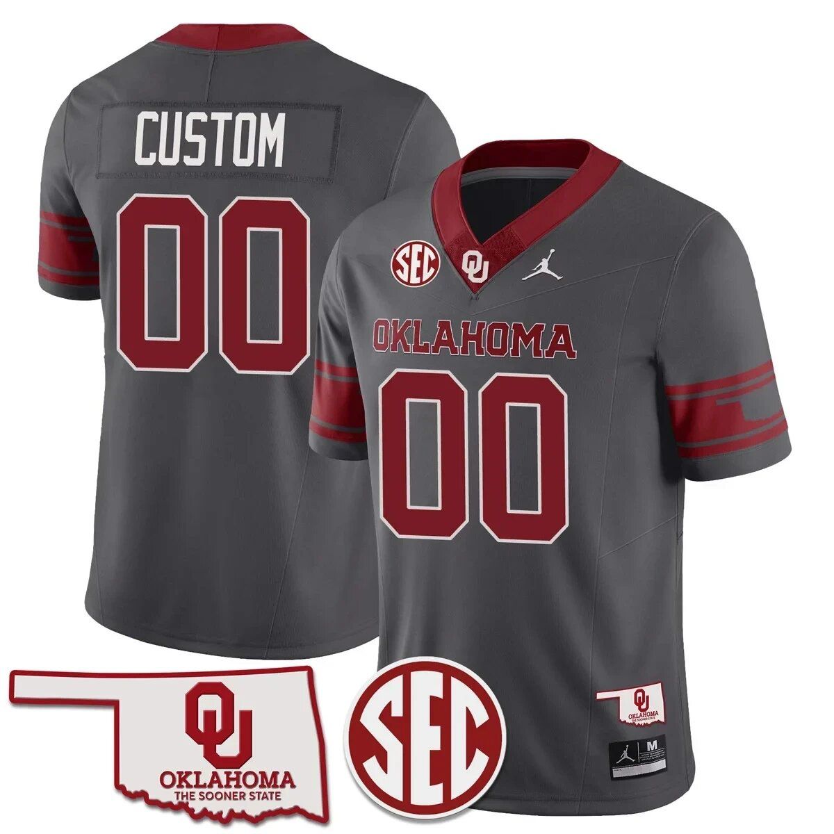 Men Oklahoma Sooners Grey 2024 SEC Patch Vapor Premier Limited Custom NCAA Jersey->customized ncaa jersey->Custom Jersey